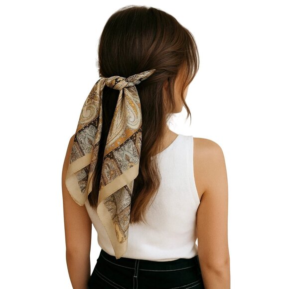 Paisley Floral 27 inch Square Scarf Beige Multicolor Accessory - Picture 2 of 12